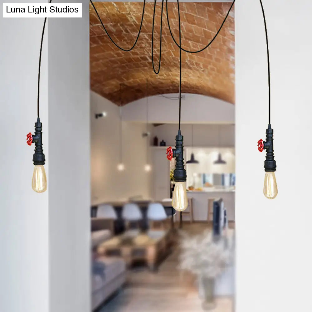 Industrial Metal Pendant Lamp With Valve And Pipe Design - Black 2/3 Lights Kitchen Ceiling Fixture