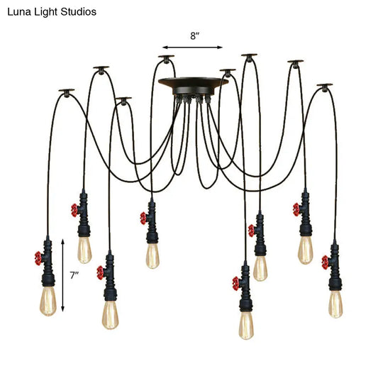 Industrial Metal Pendant Lamp With Valve And Pipe Design - Black 2/3 Lights Kitchen Ceiling Fixture