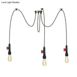 Industrial Metal Pendant Lamp With Valve And Pipe Design - Black 2/3 Lights Kitchen Ceiling Fixture