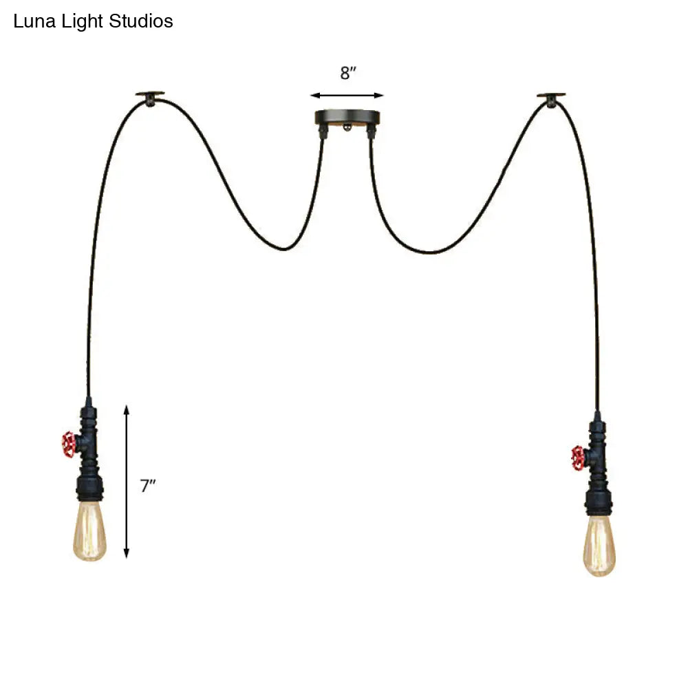 Industrial Metal Pendant Lamp With Valve And Pipe Design - Black 2/3 Lights Kitchen Ceiling Fixture