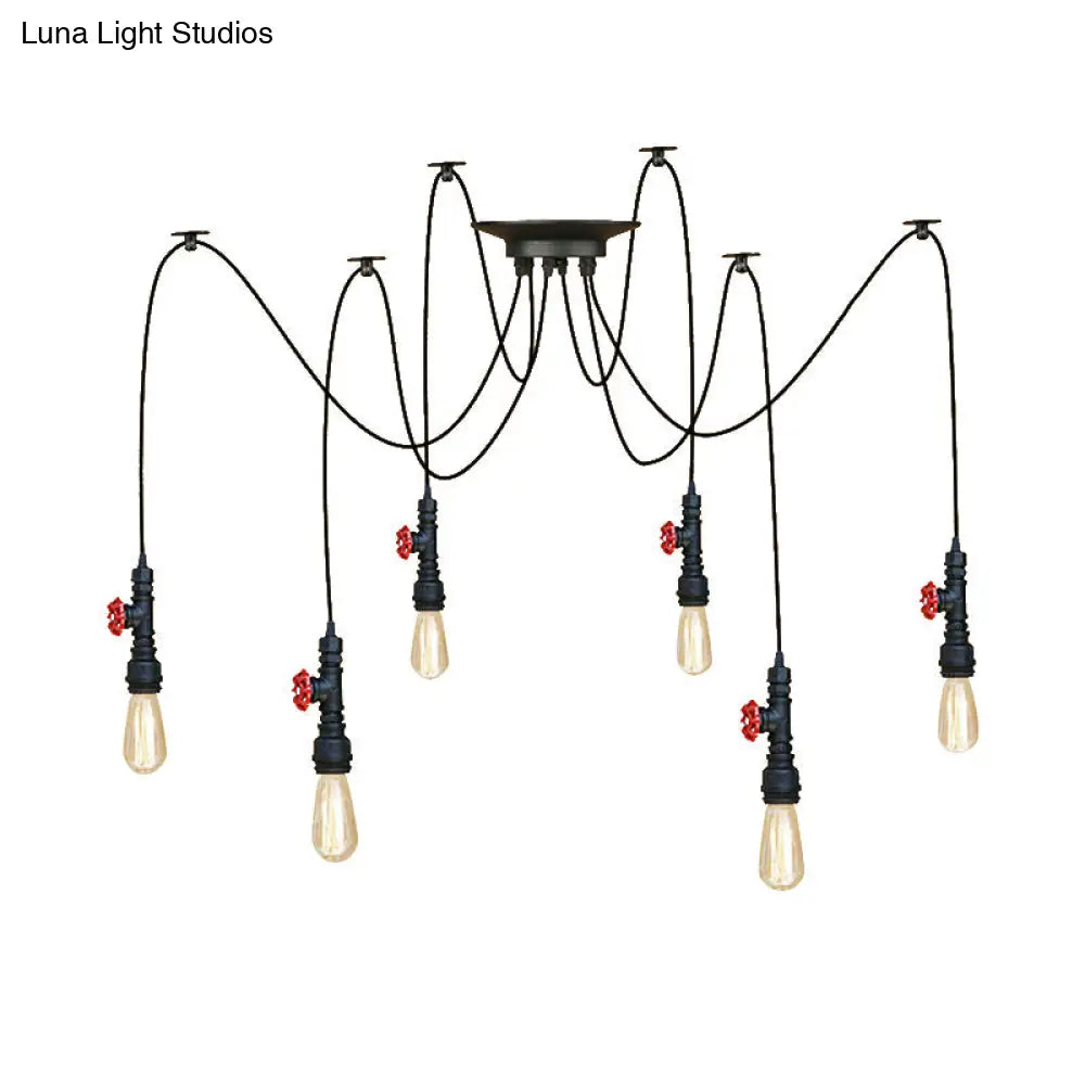 Industrial Style Black Pendant Lamp With Pipe Design And Valve For Kitchen