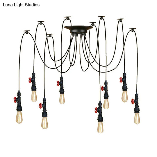 Industrial Metal Pendant Lamp With Valve And Pipe Design - Black 2/3 Lights Kitchen Ceiling Fixture