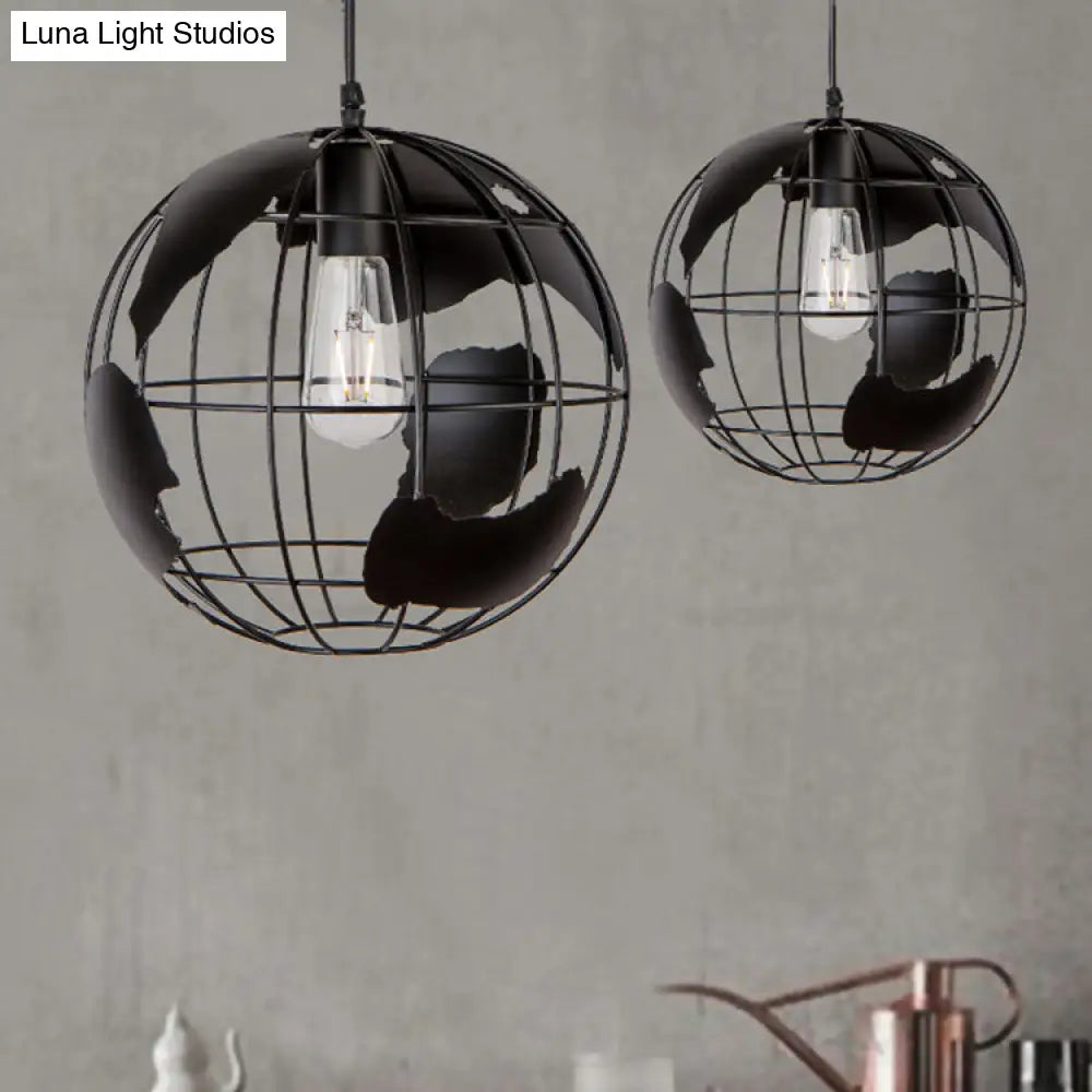 Industrial Metal Pendant Light: 1-Light Living Room Hanging Lamp Globe Cage Design (8’/12’