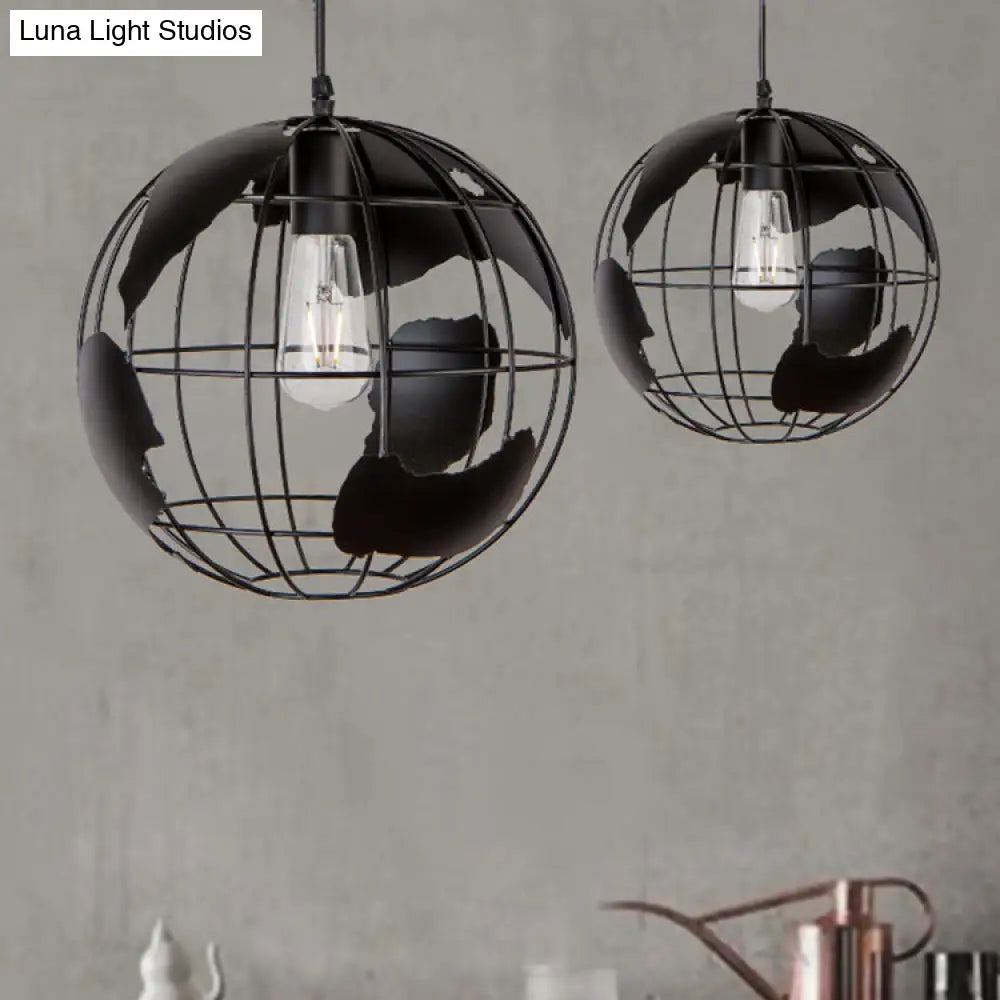 Industrial Metal Pendant Light - 1 8/12 Wide Globe Cage Design Living Room Hanging Lamp In