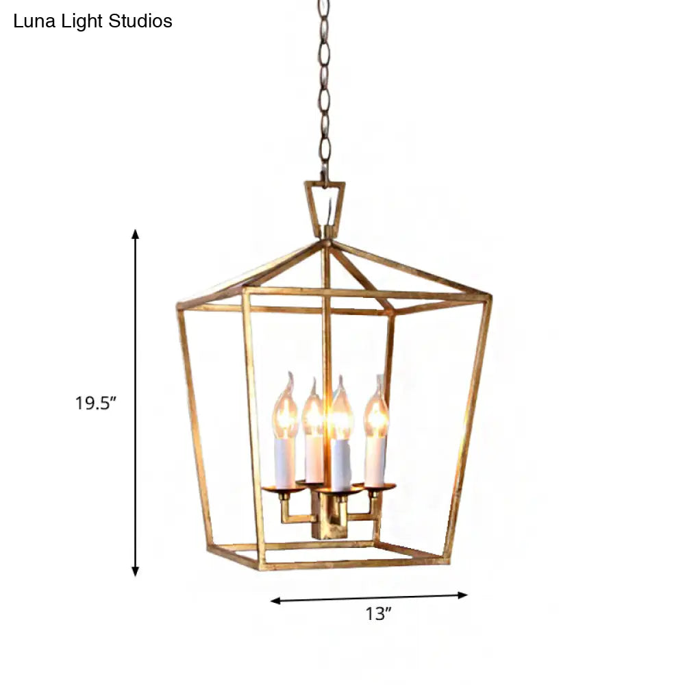 Industrial Metal Pendant Light Fixture - Prismatic/Rhombus Cage Shade 4-Light Suspension In Gold