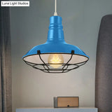 Industrial Metal Pendant Light Fixture With Wire Guard - Orange/Blue/Green Bowl Design