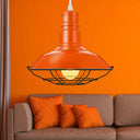 Industrial Metal Pendant Light Fixture With Wire Guard - Orange/Blue/Green Bowl Design