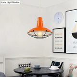 Industrial Metal Pendant Light Fixture With Wire Guard - Orange/Blue/Green Bowl Design