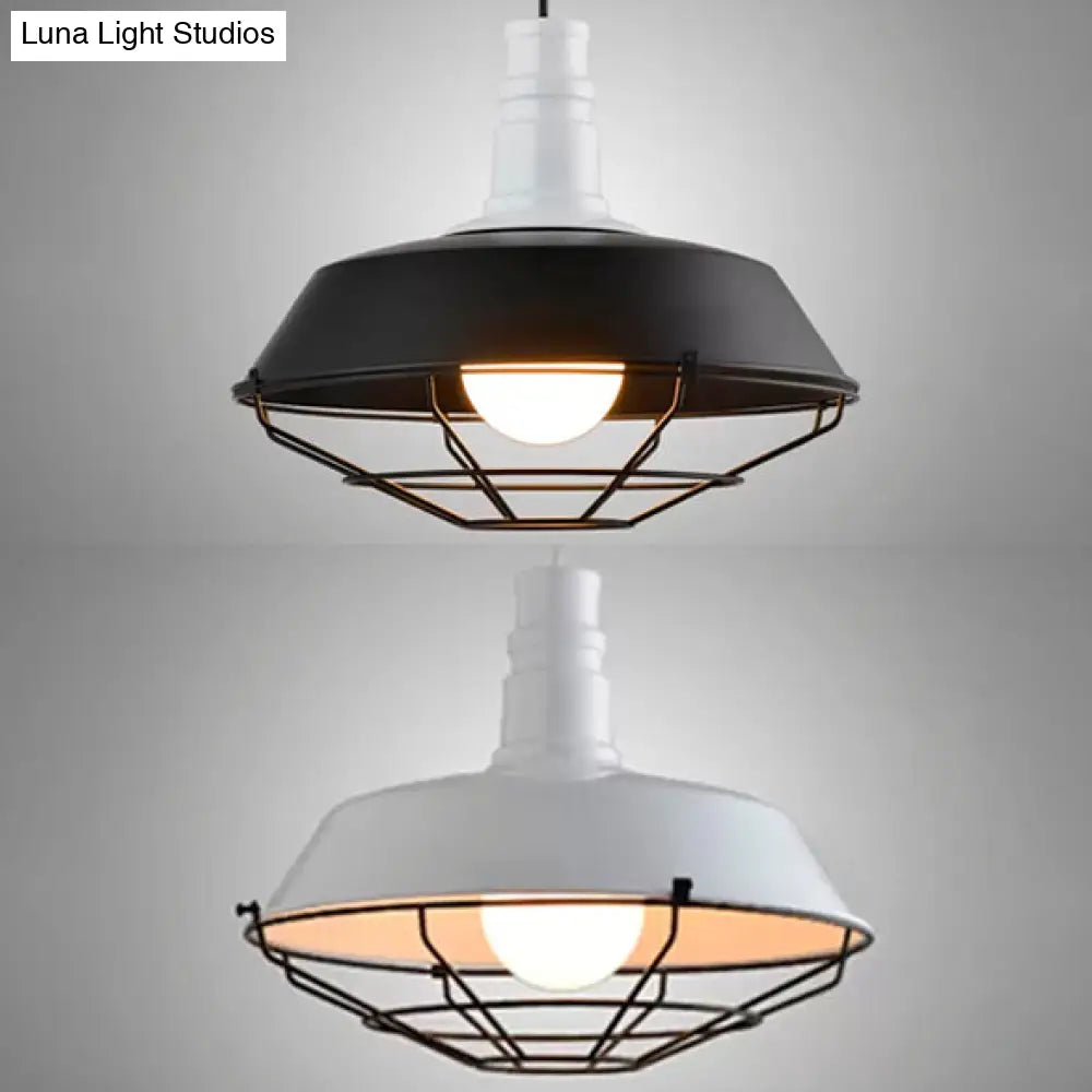 Industrial Metal Pendant Light Fixture With Wire Guard - Orange/Blue/Green Bowl Design