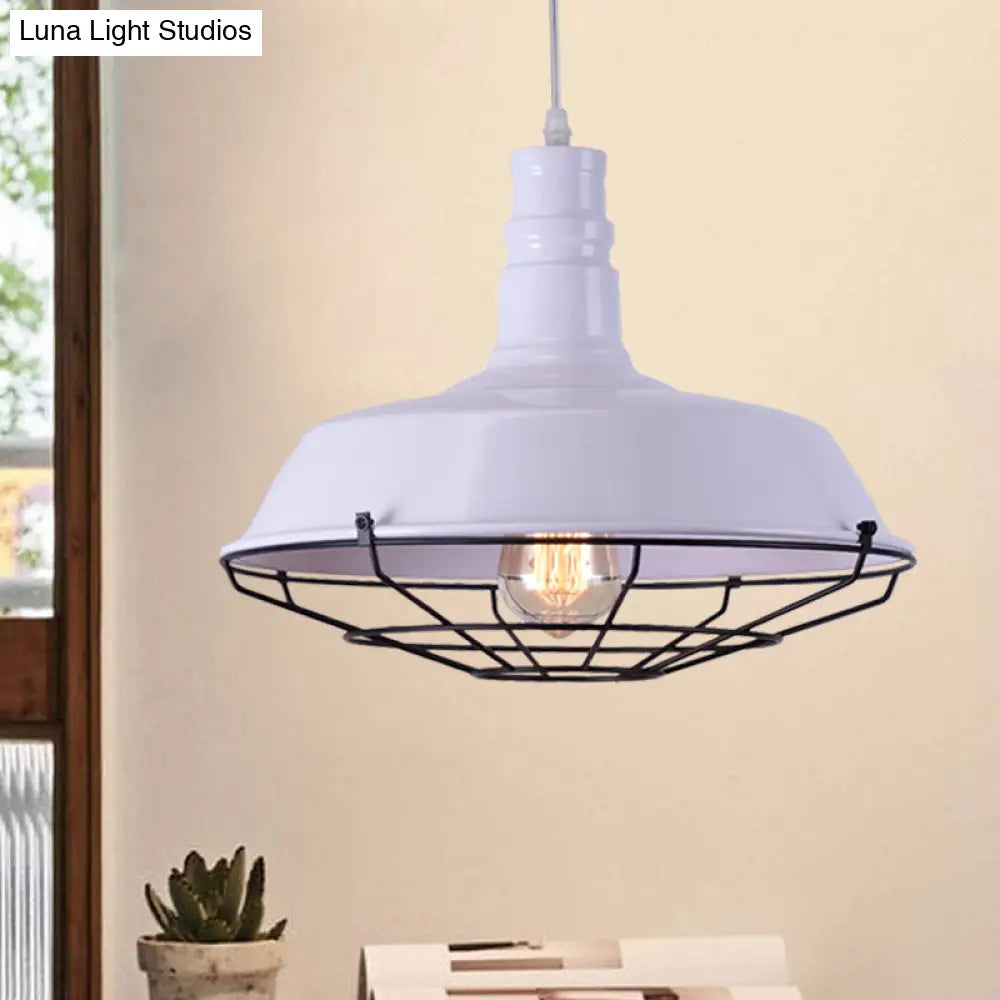 Industrial Metal Pendant Light Fixture With Wire Guard - Orange/Blue/Green Bowl Design
