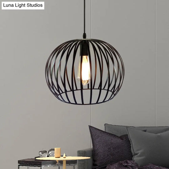 Industrial Metal Cage Ceiling Light Pendant 12/14 Wide Satin Black Finish For Living Room / 12
