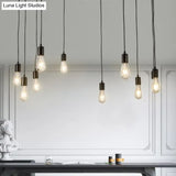 Industrial Metal Pendant Light With 10 Black Naked Bulb Heads - Perfect Garage Swag Hanging Lamp