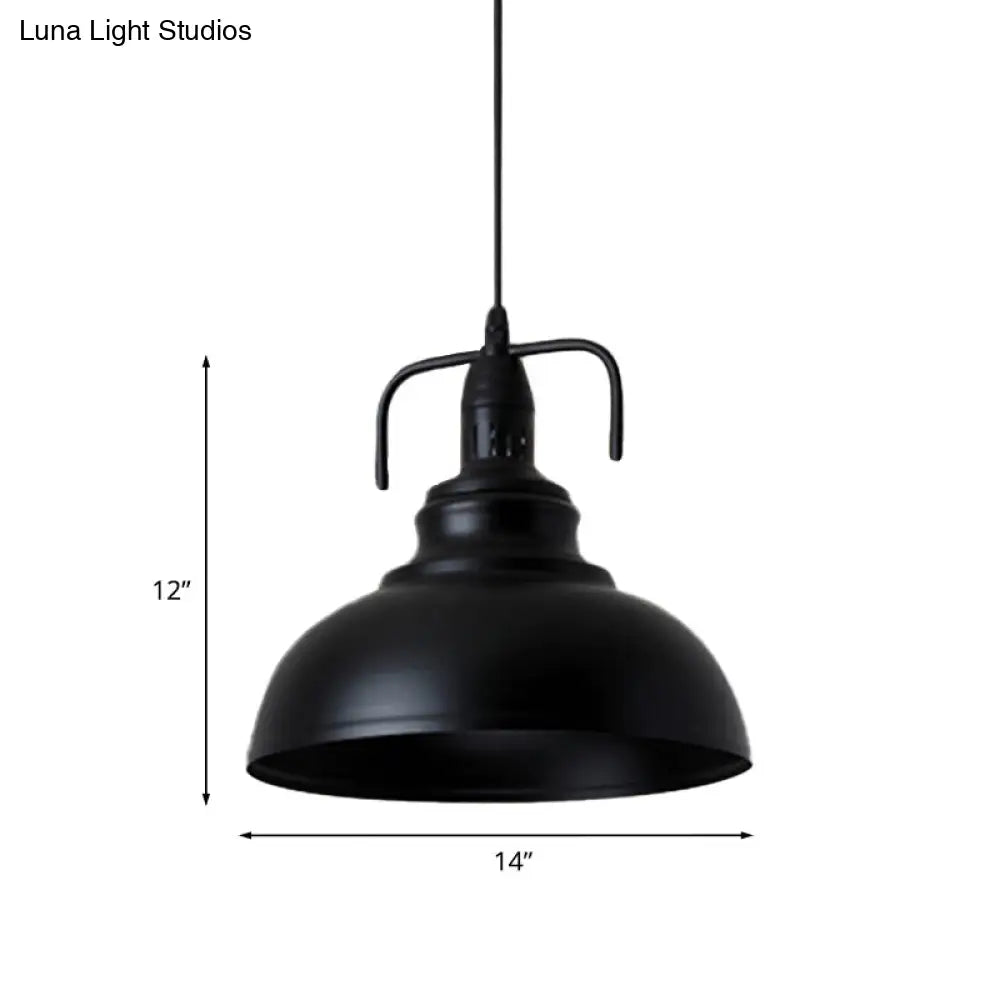 Industrial Metal Pendant Light With Adjustable Cord - 11.5/14 Black Dome Shade 1-Light Fixture For