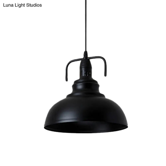 Industrial Metal Pendant Light With Adjustable Cord - Black Dome Shade Ceiling 11.5’/14’ W 1