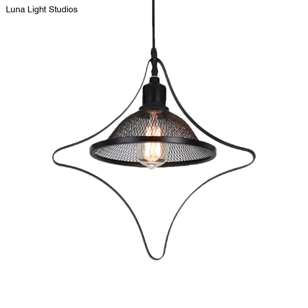 Industrial Metal Pendant Light With Black Rhombus/Round Design And Mesh Flared Shade