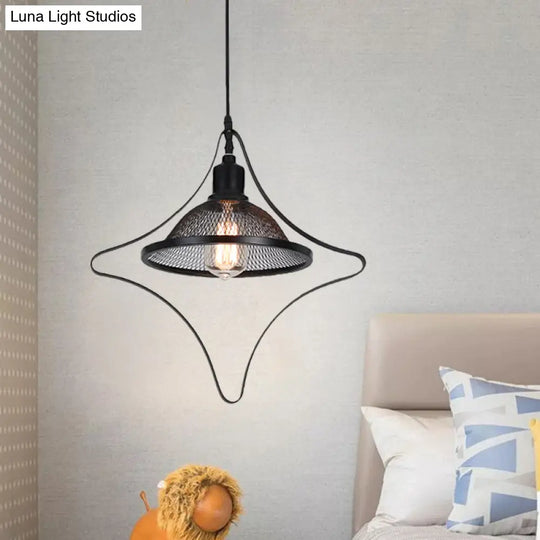 Industrial Metal Pendant Light With Black Rhombus/Round Design And Mesh Flared Shade