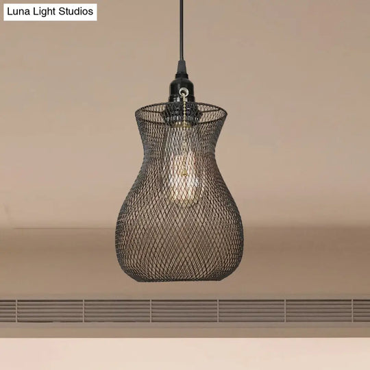 Industrial Black Wire Cage Pendant Light - Modern Dining Room Hanging Fixture