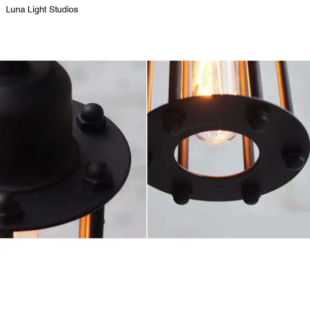 Industrial Hanging Pendant Light With Metal Wire Guard And Tube Shade In Black - Bedroom Lighting