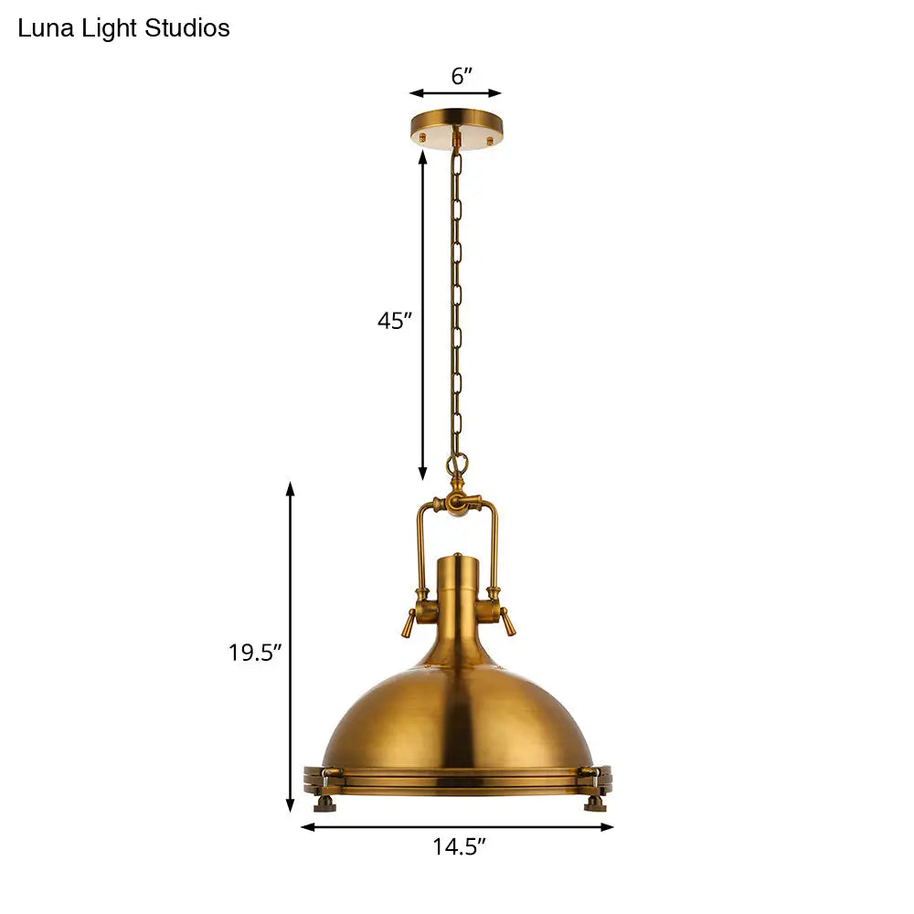 1-Light Industrial Metal Pendant With Antique Brass/Brass/Copper Finish And Frosted Diffuser