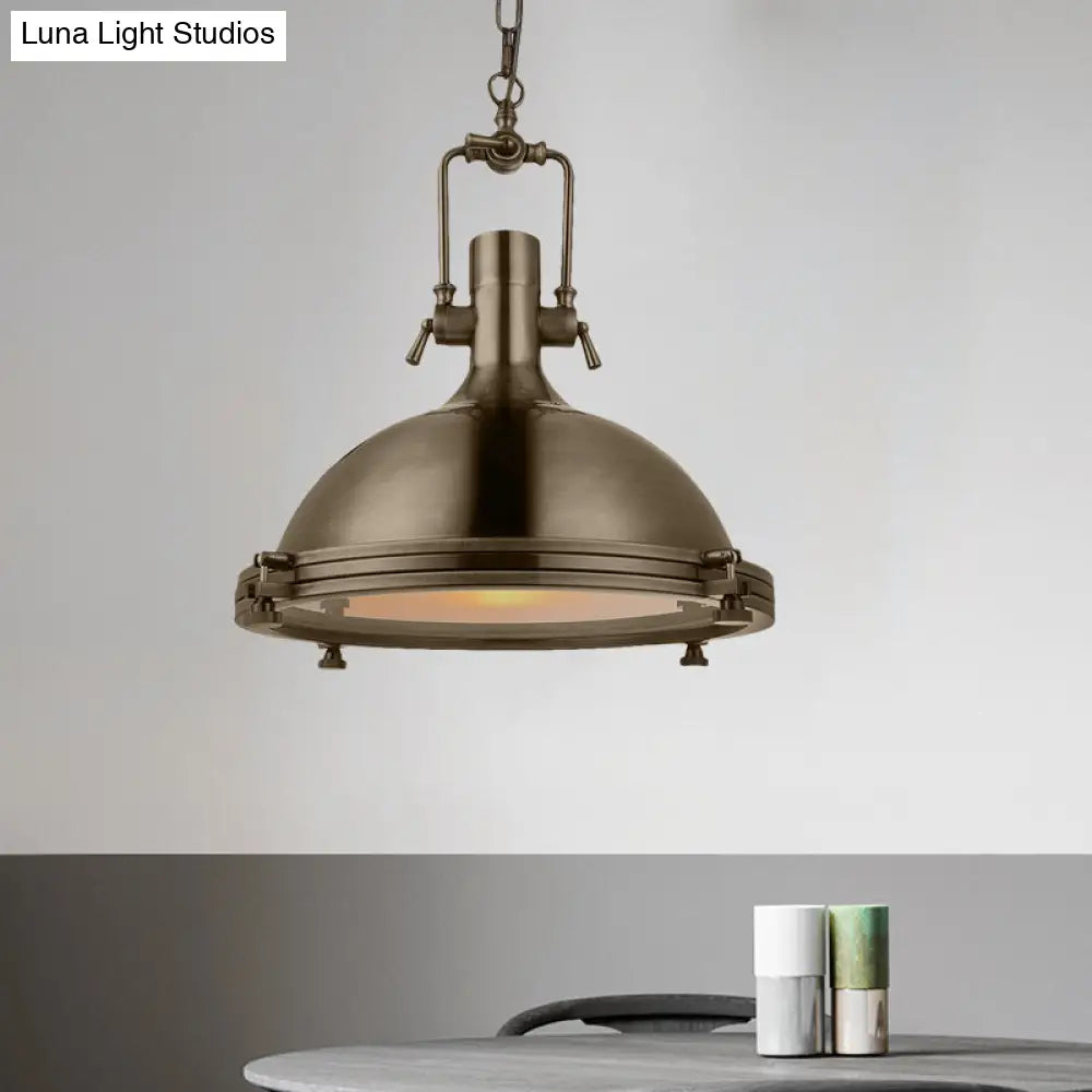 Industrial Metal Pendant Lighting With Antique Brass/Copper Finish And Frosted Diffuser