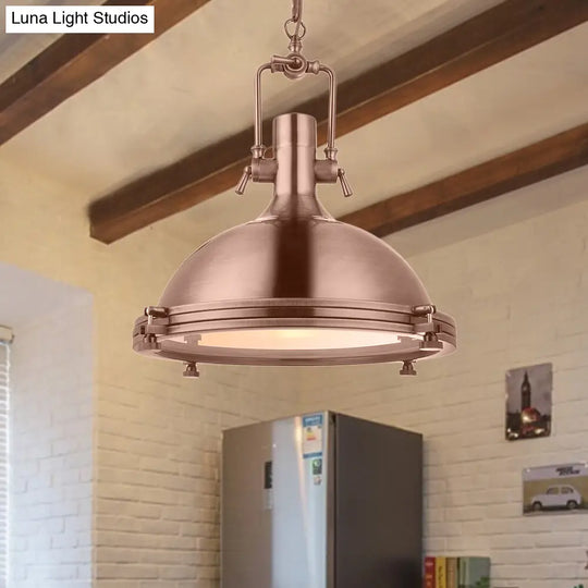 1-Light Industrial Metal Pendant With Antique Brass/Brass/Copper Finish And Frosted Diffuser Copper