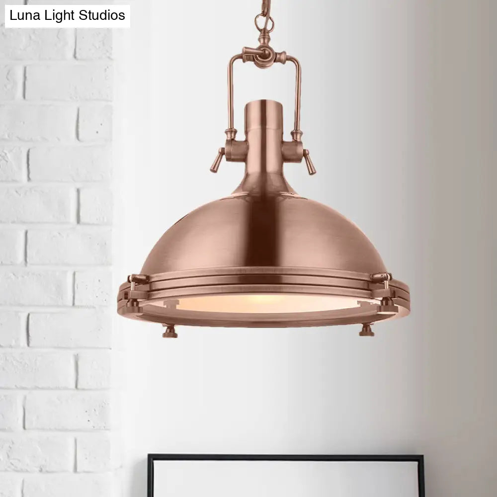 Industrial Metal Pendant Lighting With Antique Brass/Copper Finish And Frosted Diffuser