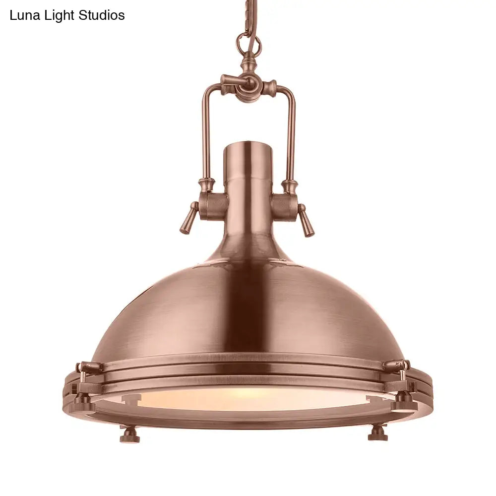 Industrial Metal Pendant Lighting With Antique Brass/Copper Finish And Frosted Diffuser
