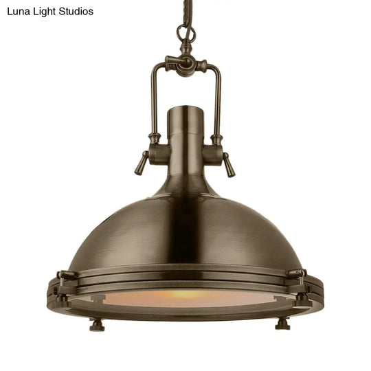 1-Light Industrial Metal Pendant With Antique Brass/Brass/Copper Finish And Frosted Diffuser