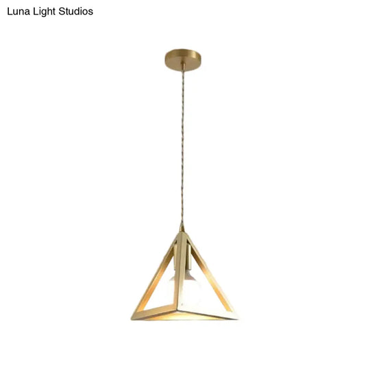Industrial Metal Pendant Lighting With Gold Finish And Wire Frame For Dining Room Or Ambient