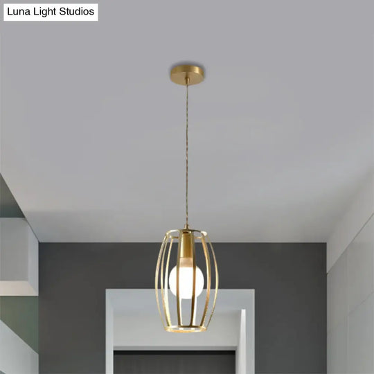 Industrial Metal Pendant Lighting With Gold Finish And Wire Frame For Dining Room Or Ambient