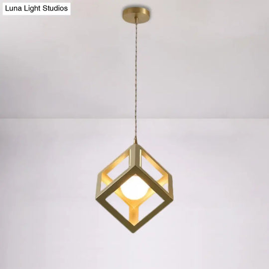 Industrial Metal Pendant Lighting With Gold Finish And Wire Frame For Dining Room Or Ambient