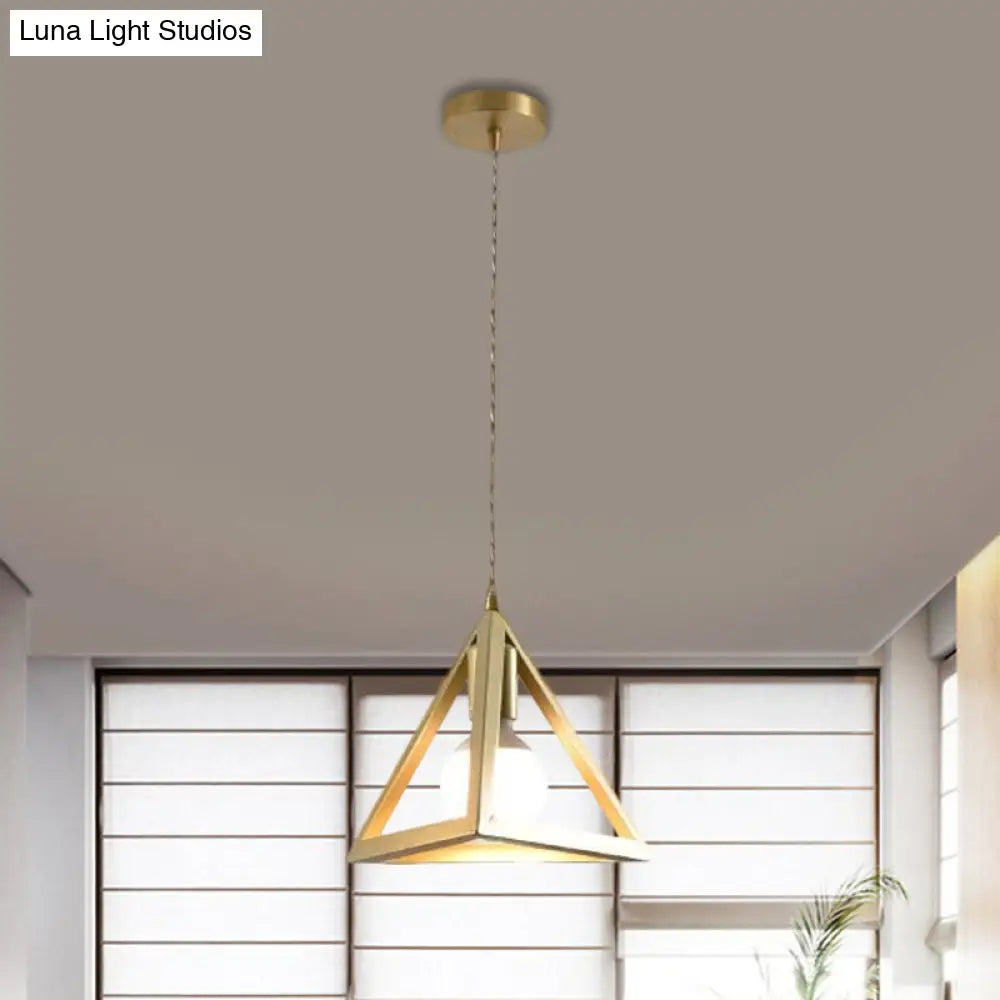 Industrial Metal Pendant Lighting With Gold Finish And Wire Frame For Dining Room - 1 Head