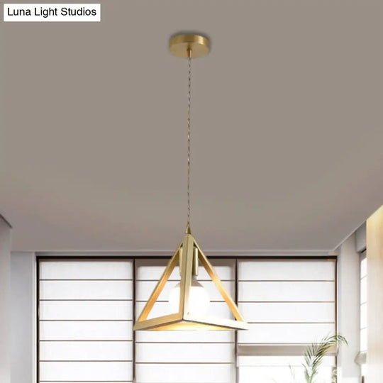 Industrial Metal Pendant Lighting With Gold Finish And Wire Frame For Dining Room - 1 Head