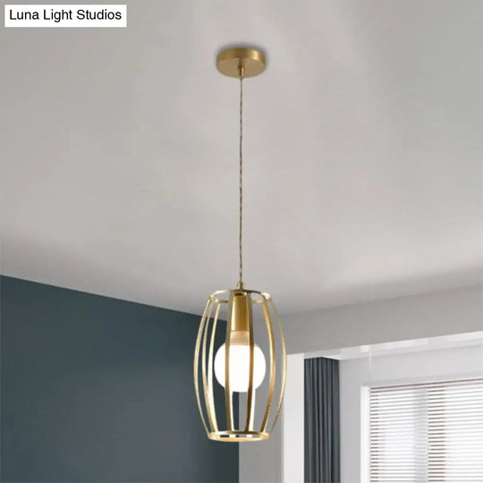 Industrial Metal Pendant Lighting With Gold Finish And Wire Frame For Dining Room - 1 Head