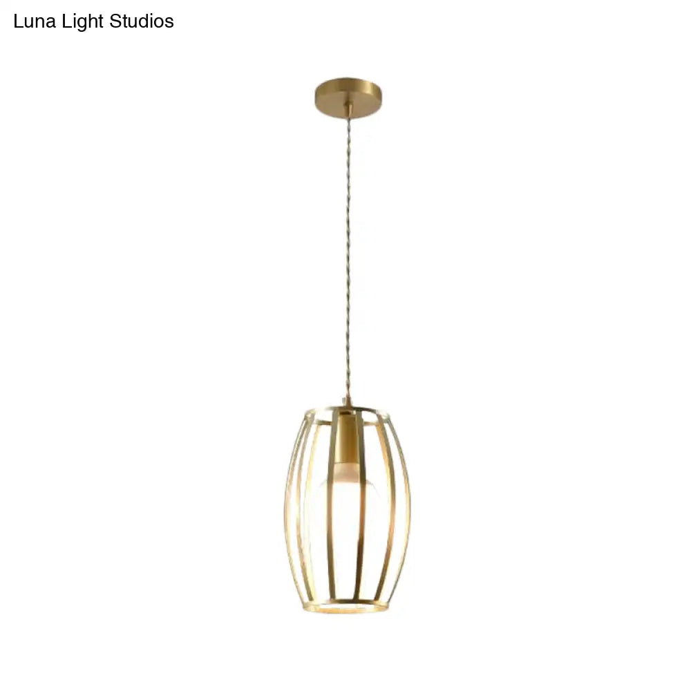 Industrial Metal Pendant Lighting With Gold Finish And Wire Frame For Dining Room - 1 Head