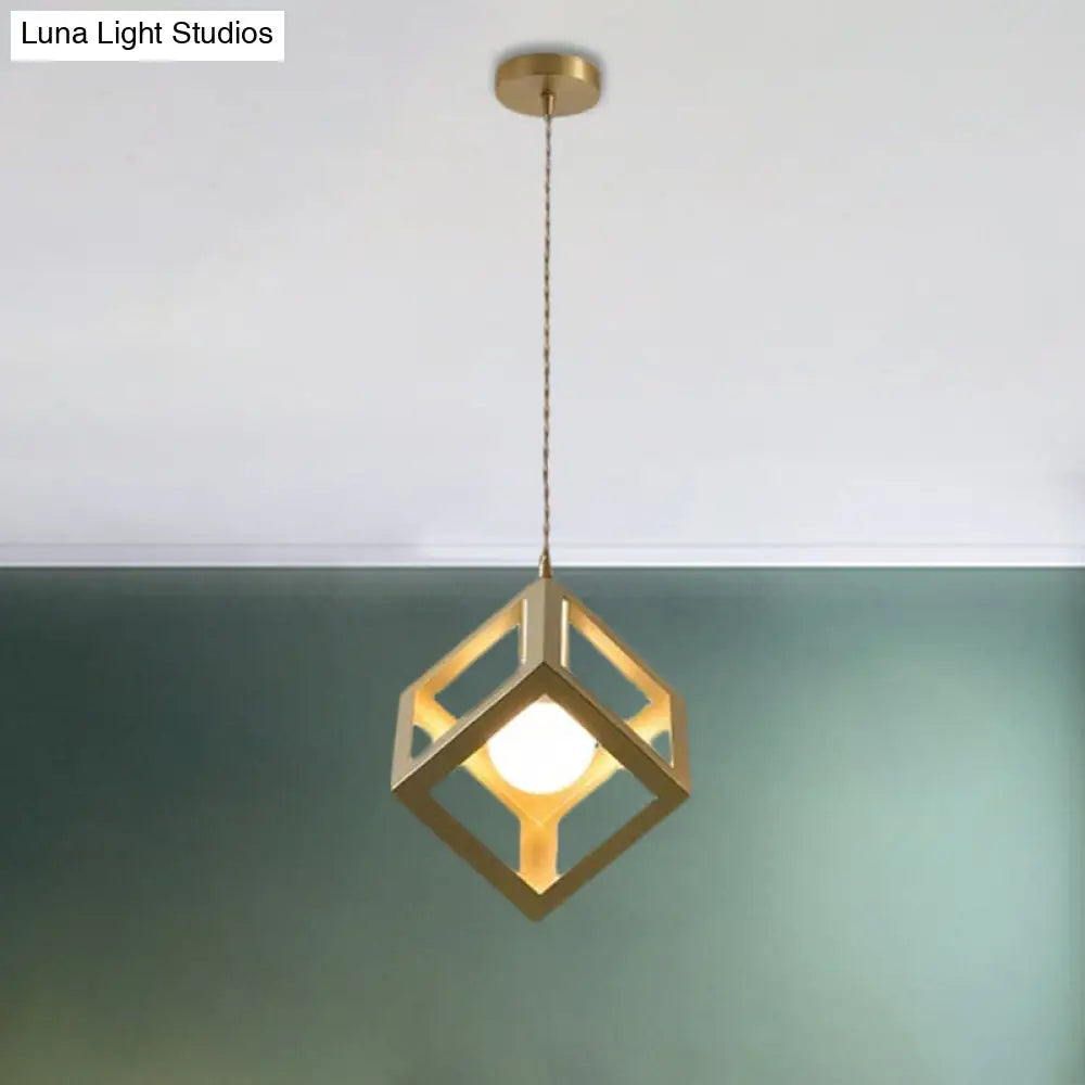 Industrial Metal Pendant Lighting With Gold Finish And Wire Frame For Dining Room Or Ambient