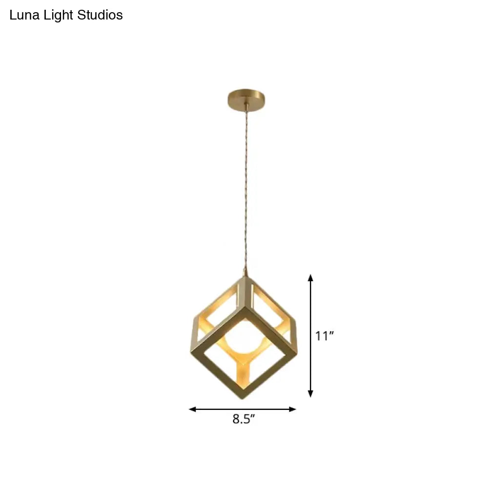 Industrial Metal Pendant Lighting With Gold Finish And Wire Frame For Dining Room Or Ambient