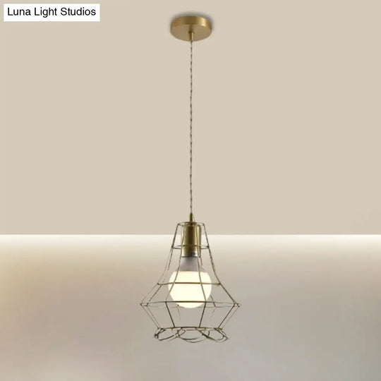 Industrial Metal Pendant Lighting With Gold Finish And Wire Frame For Dining Room Or Ambient / Urn