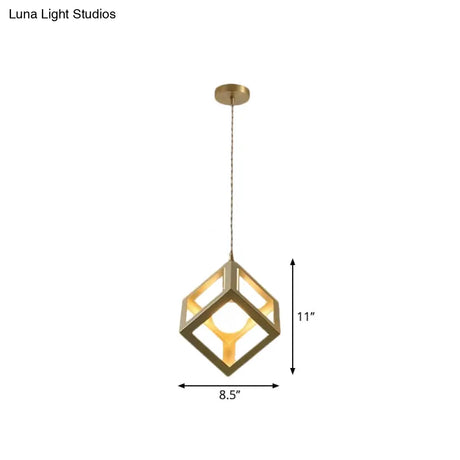 Industrial Metal Pendant Lighting With Gold Finish And Wire Frame For Dining Room - 1 Head