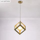 Industrial Metal Pendant Lighting With Gold Finish And Wire Frame For Dining Room Or Ambient
