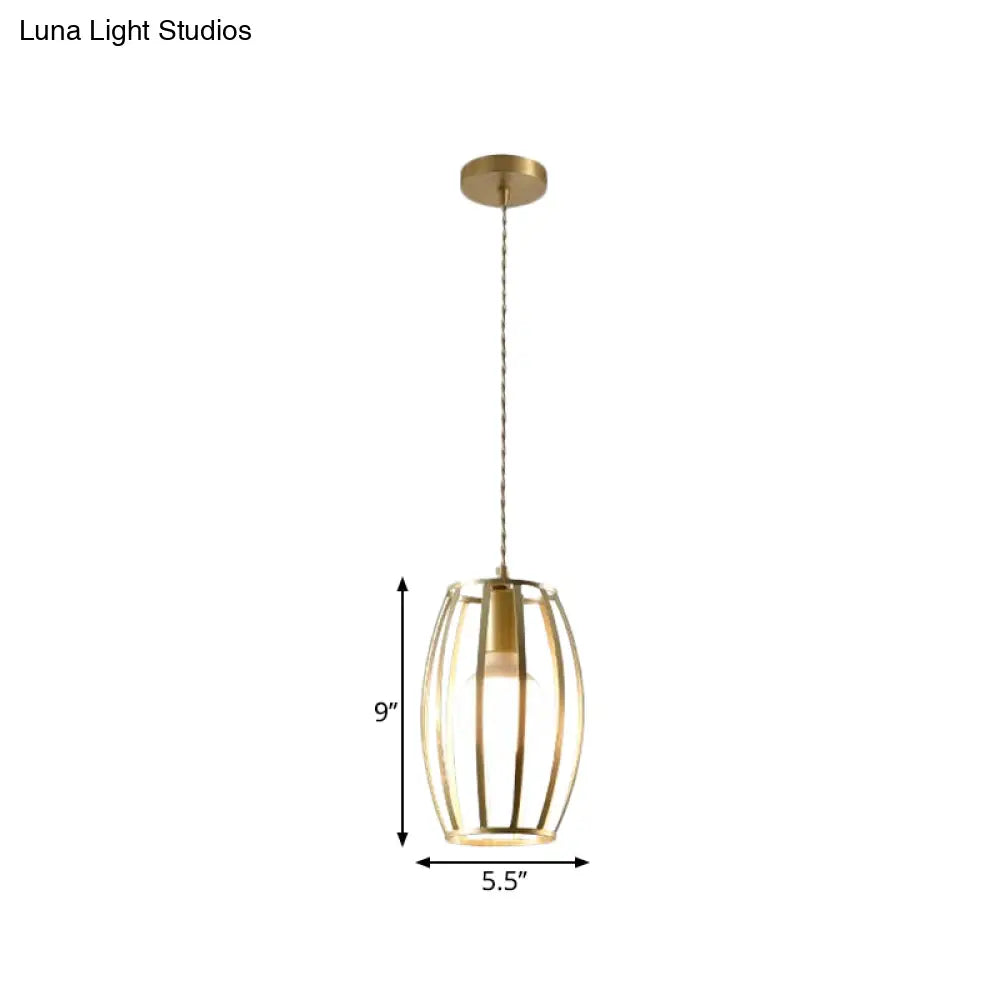 Industrial Metal Pendant Lighting With Gold Finish And Wire Frame For Dining Room Or Ambient