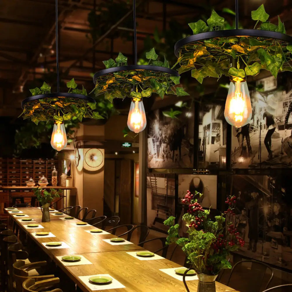 Industrial Metal Plant Led Pendant Lamp - Green 1 Head Ceiling Light For Restaurants