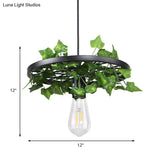 Industrial Metal Plant Led Pendant Lamp - Green 1 Head Ceiling Light For Restaurants