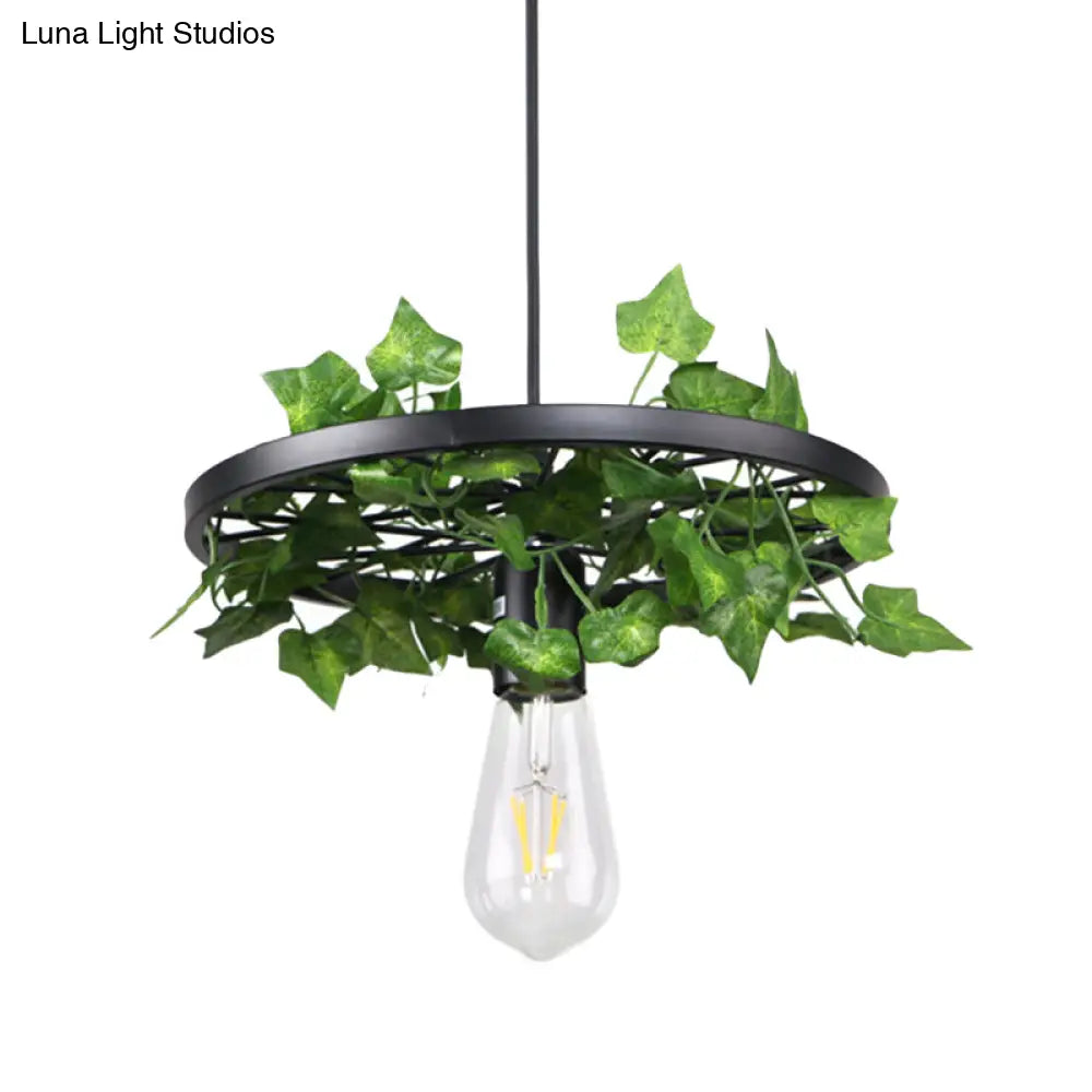 Industrial Metal Plant Led Pendant Lamp - Green 1 Head Ceiling Light For Restaurants