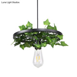 Industrial Metal Plant Led Pendant Lamp - Green 1 Head Ceiling Light For Restaurants