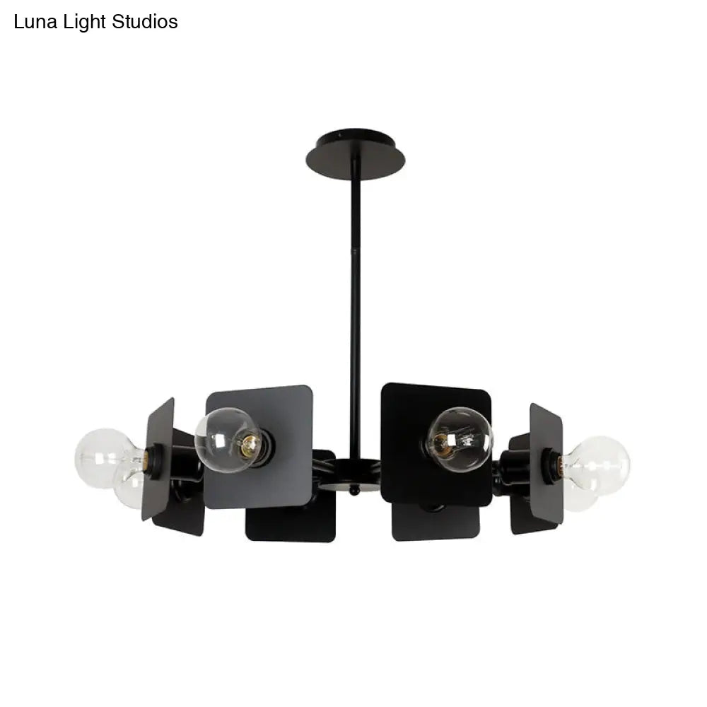 Industrial Square Chandelier: 8-Head Metal Ceiling Light Fixture In Black Finish For Restaurant