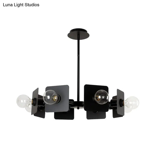 Industrial Square Chandelier: 8-Head Metal Ceiling Light Fixture In Black Finish For Restaurant