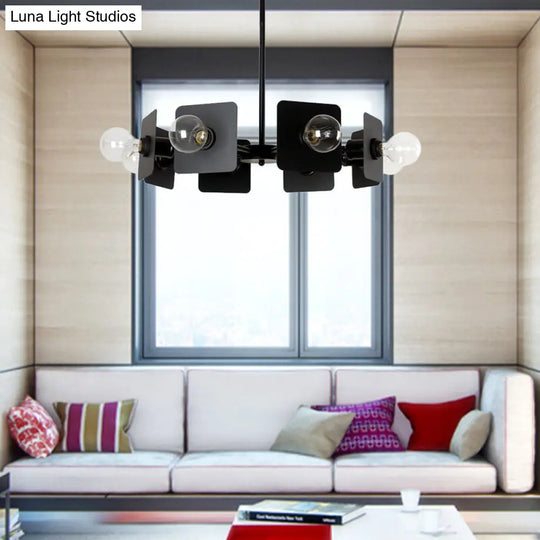 Industrial Square Chandelier: 8-Head Metal Ceiling Light Fixture In Black Finish For Restaurant
