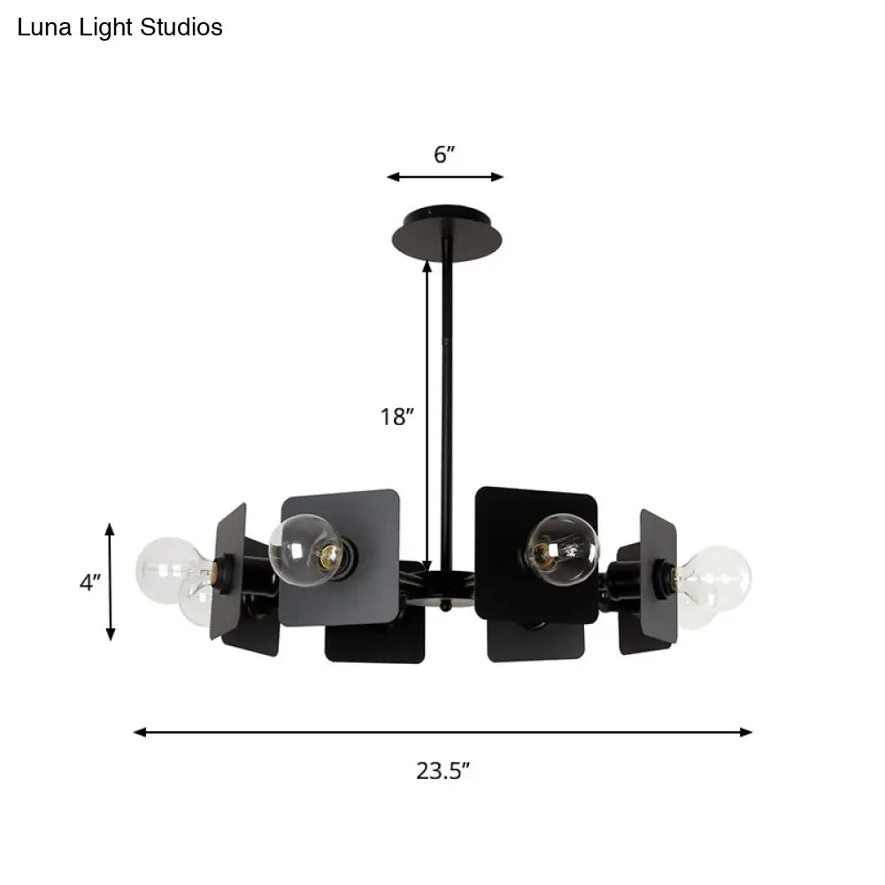 Industrial Square Chandelier: 8-Head Metal Ceiling Light Fixture In Black Finish For Restaurant