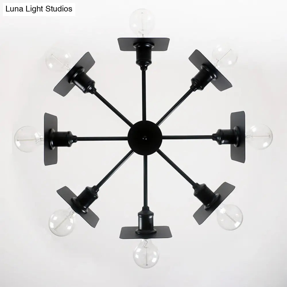 Industrial Square Chandelier: 8-Head Metal Ceiling Light Fixture In Black Finish For Restaurant